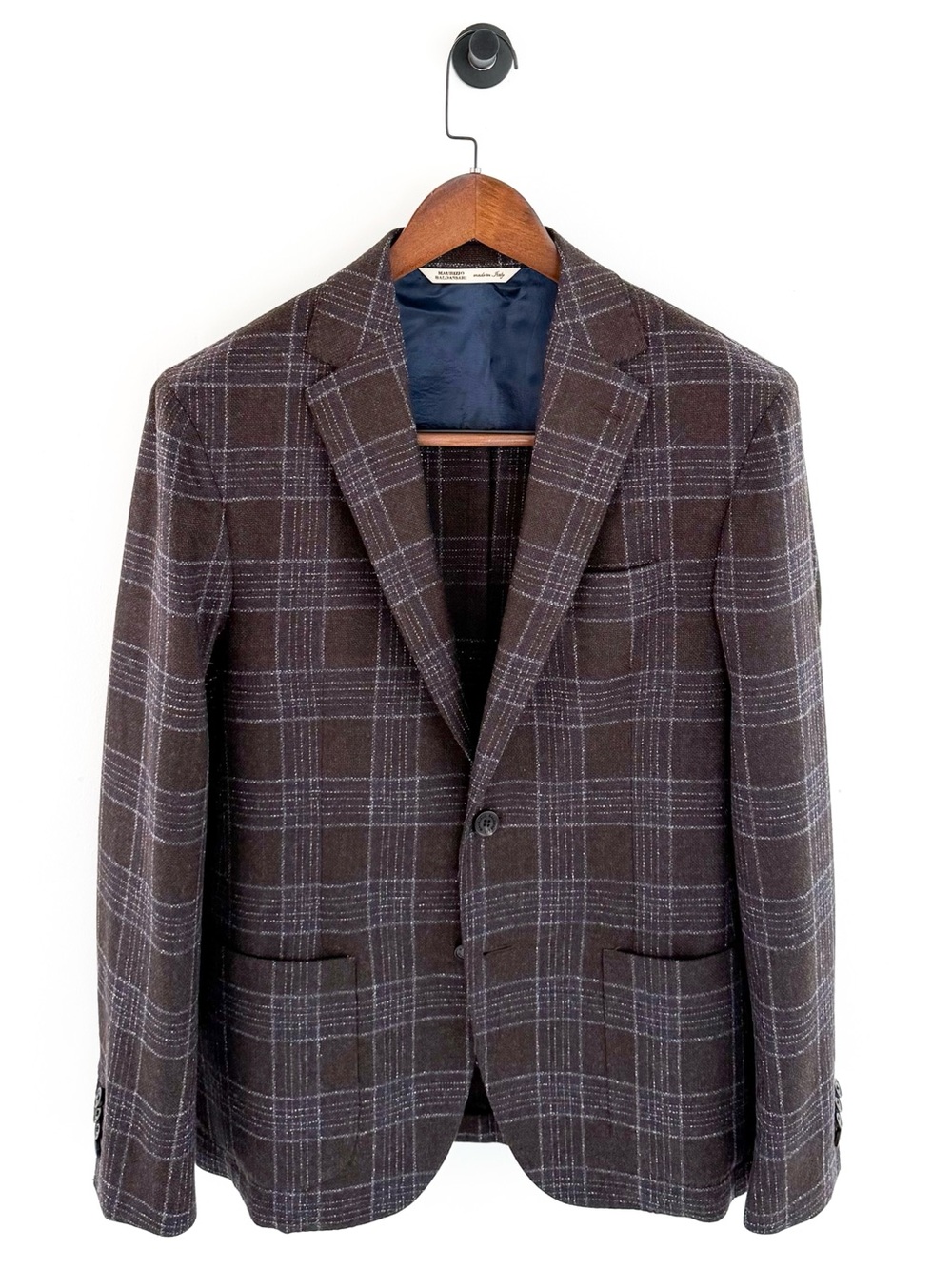 New Maurizio Baldassari Italian Wool Plaid Sport Coat Blazer Men's Brown Blue 40